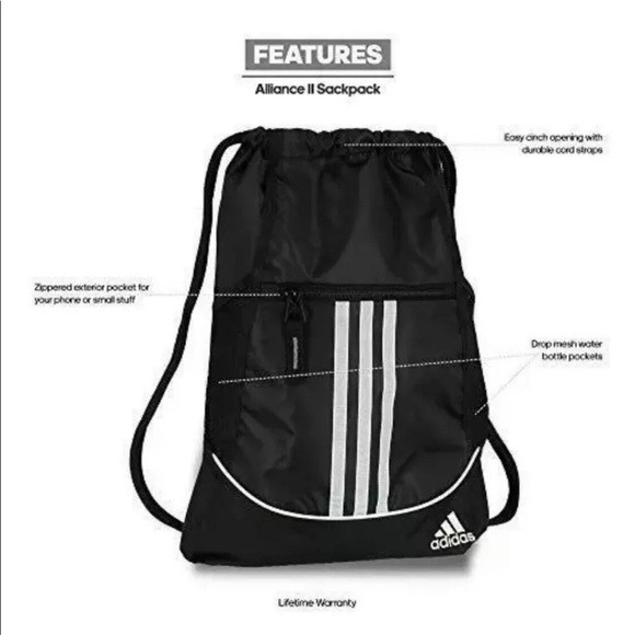 NWT Black Adidas Alliance II Drawstring Backpack - Picture 2 of 5
